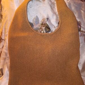 House Of HARLOW 1920 Brown Ribbed Knit Halter Top M Nwot